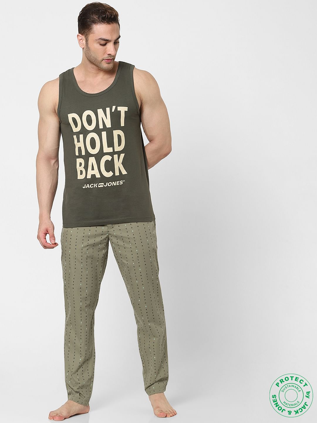 Green Slogan Print Vest - S