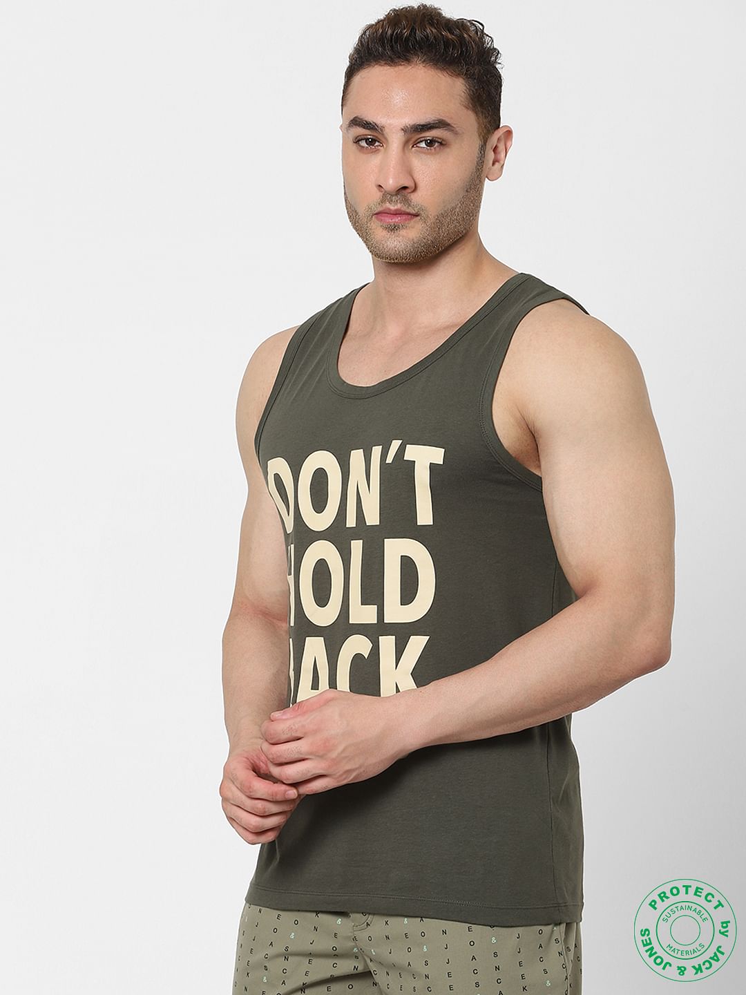 Green Slogan Print Vest