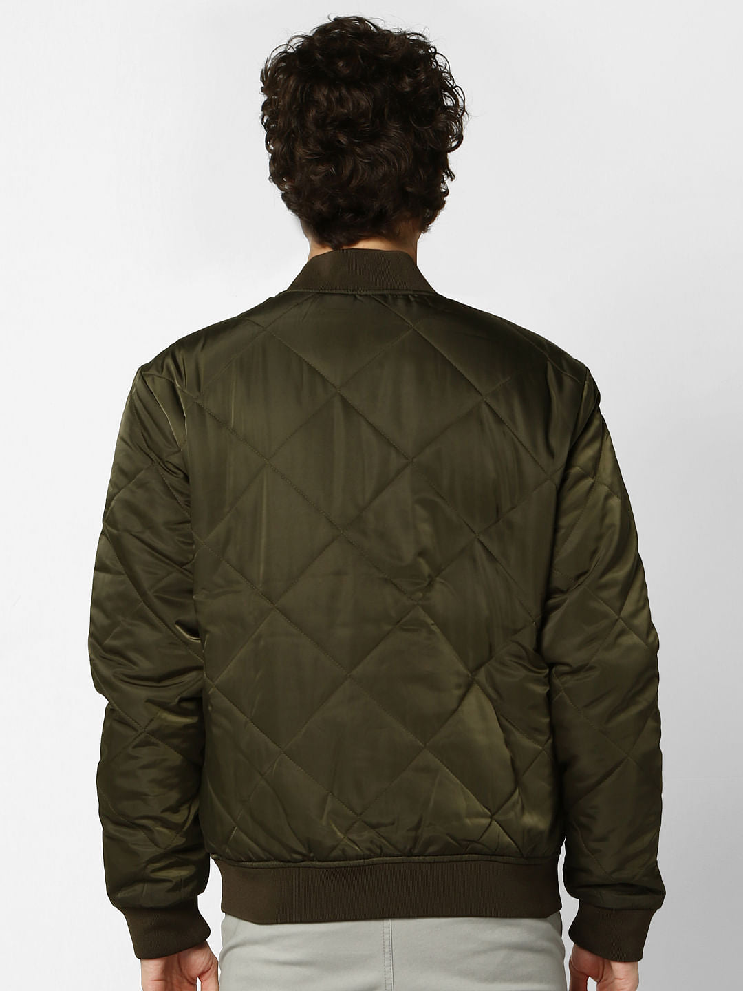 Olive Self-Design Quilted Jacket