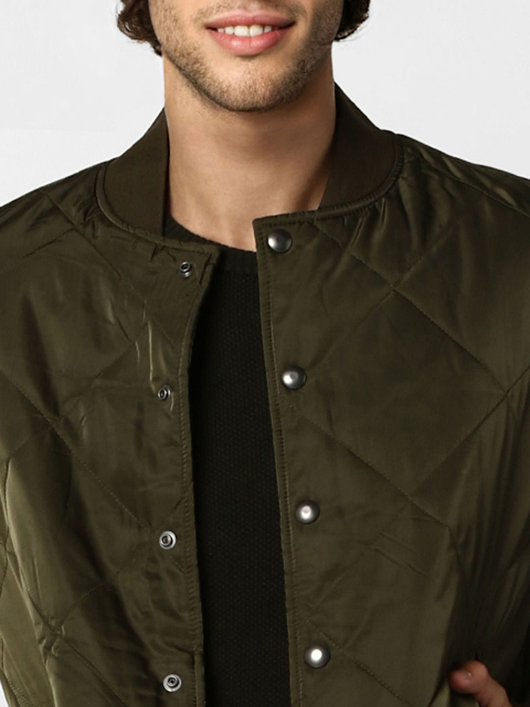 Olive Self-Design Quilted Jacket