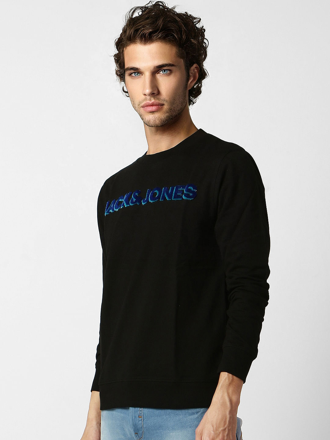 Black Embroidered Logo Print Sweatshirt