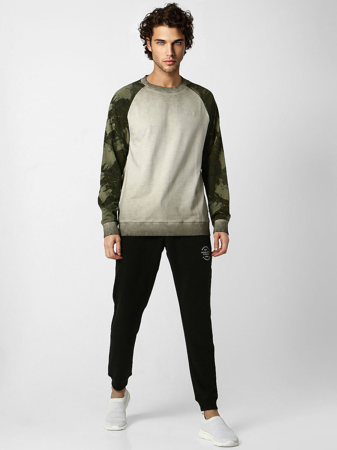 Grey Camo Print Washed Sweatshirt