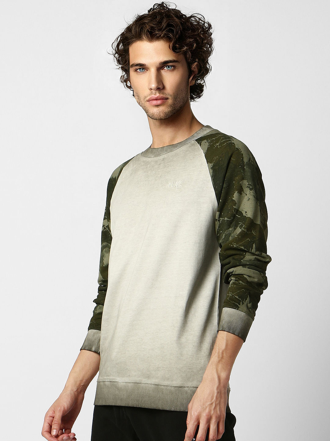Grey Camo Print Washed Sweatshirt