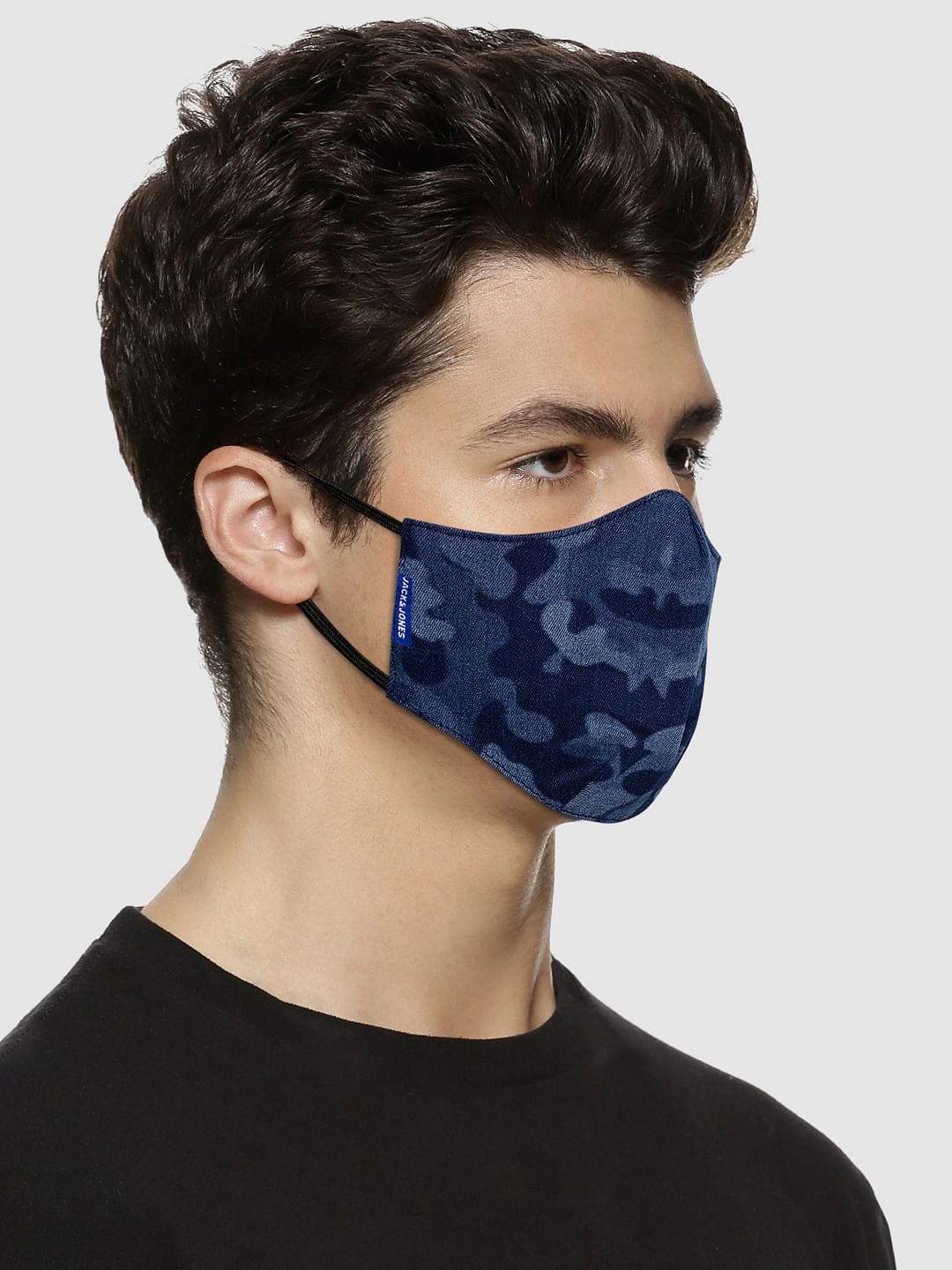 Blue Camo Print Lightweight Denim 3PLY Mask - ONE