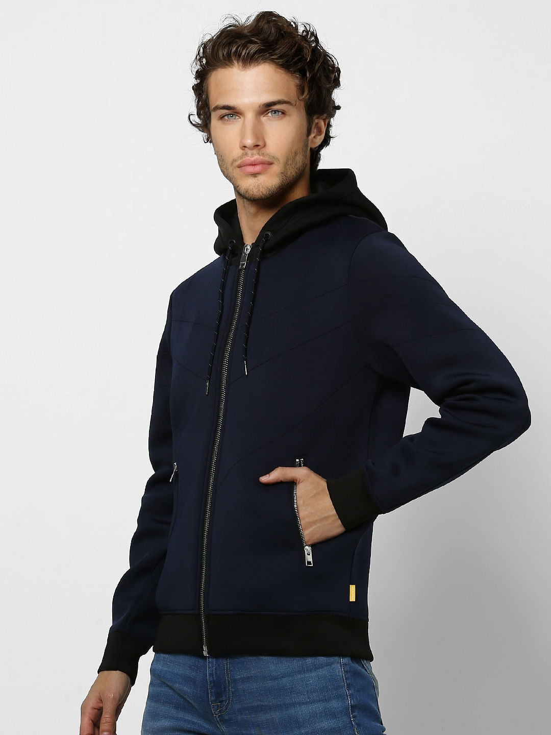 Navy Blue Hooded Casual Jacket