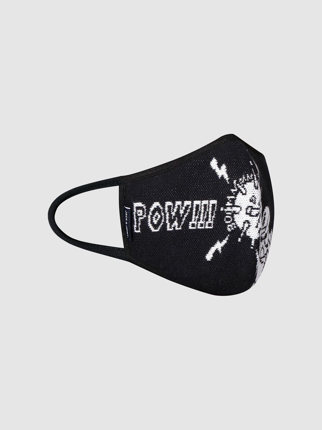 Black Typographic Print Knit 3PLY Mask