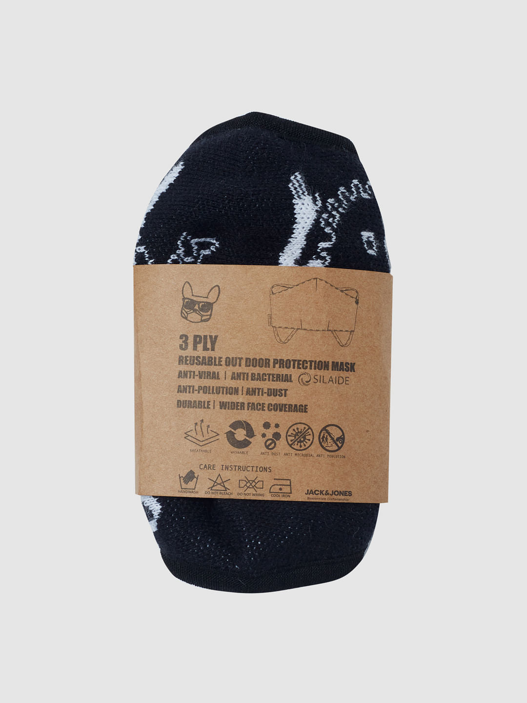 Black Typographic Print Knit 3PLY Mask