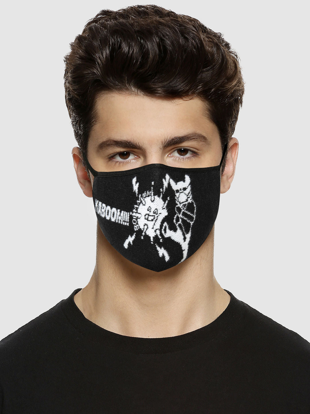 Black Text Print Knit 3PLY Mask - ONE