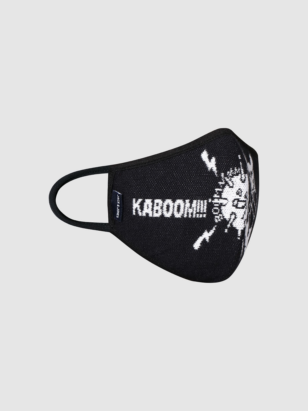 Black Text Print Knit 3PLY Mask