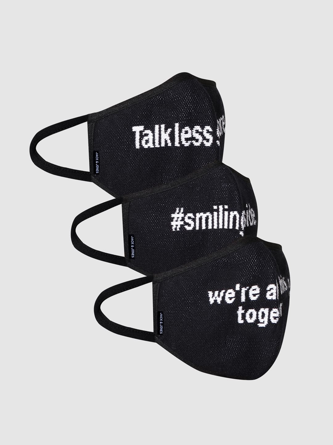 Pack of 3 Black Text Print Knit 3PLY Mask - ONE