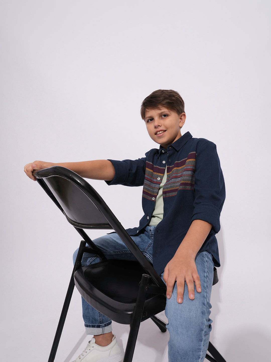 Boys Navy Blue Full Sleeves Shirt