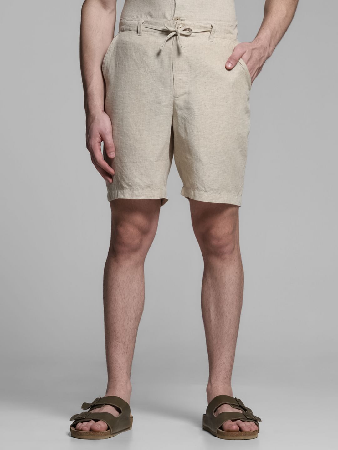 Beige Mid Rise Co-ord Set Shorts - S