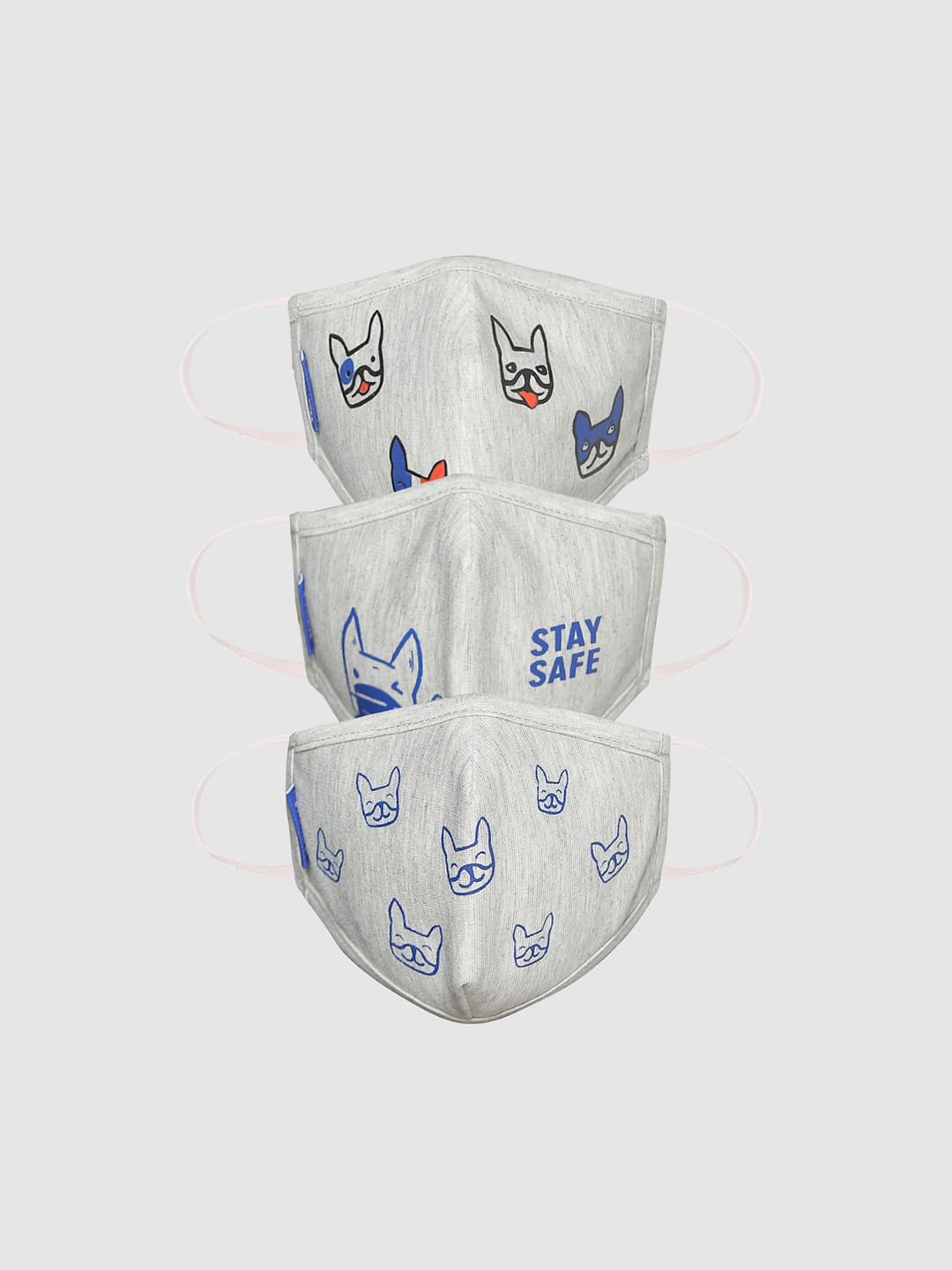 Boys Pack of 3 Logo Print 3PLY Mask - Grey - S