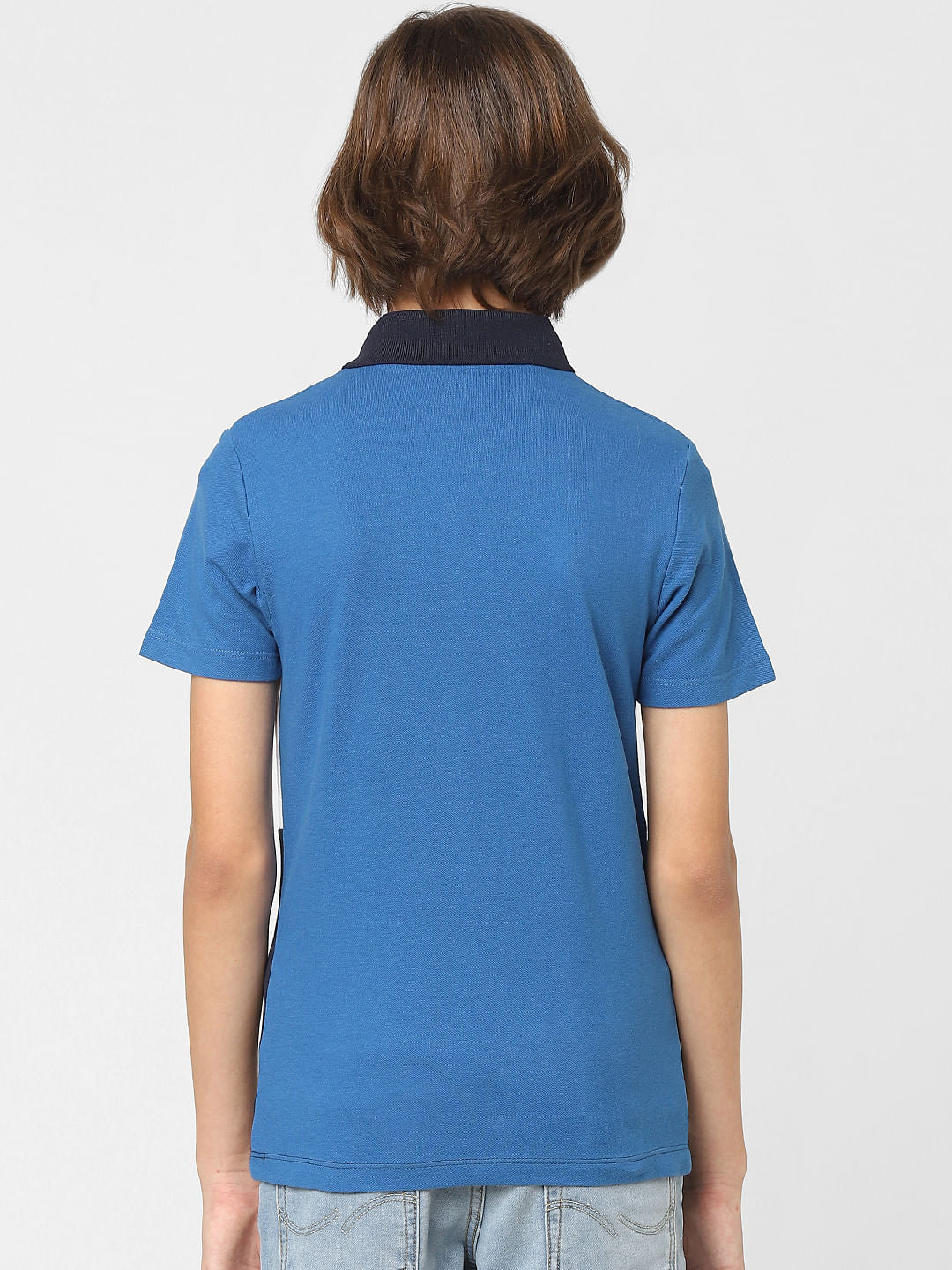 BOYS Blue Colourblocked Polo Neck T-shirt