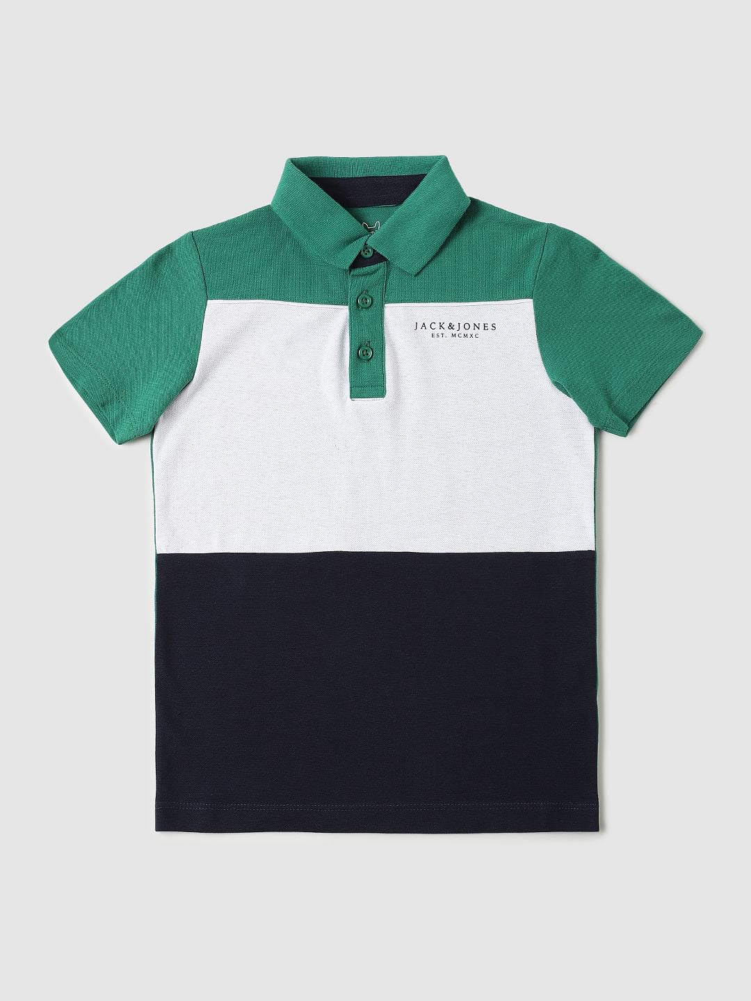BOYS Green Colourblocked Polo Neck T-shirt - 4/5Y