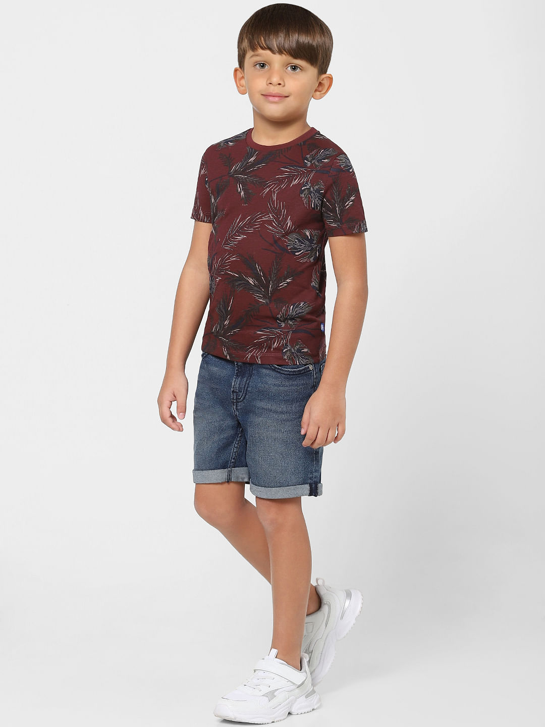 BOYS Red Tropical Print Crew Neck T-shirt
