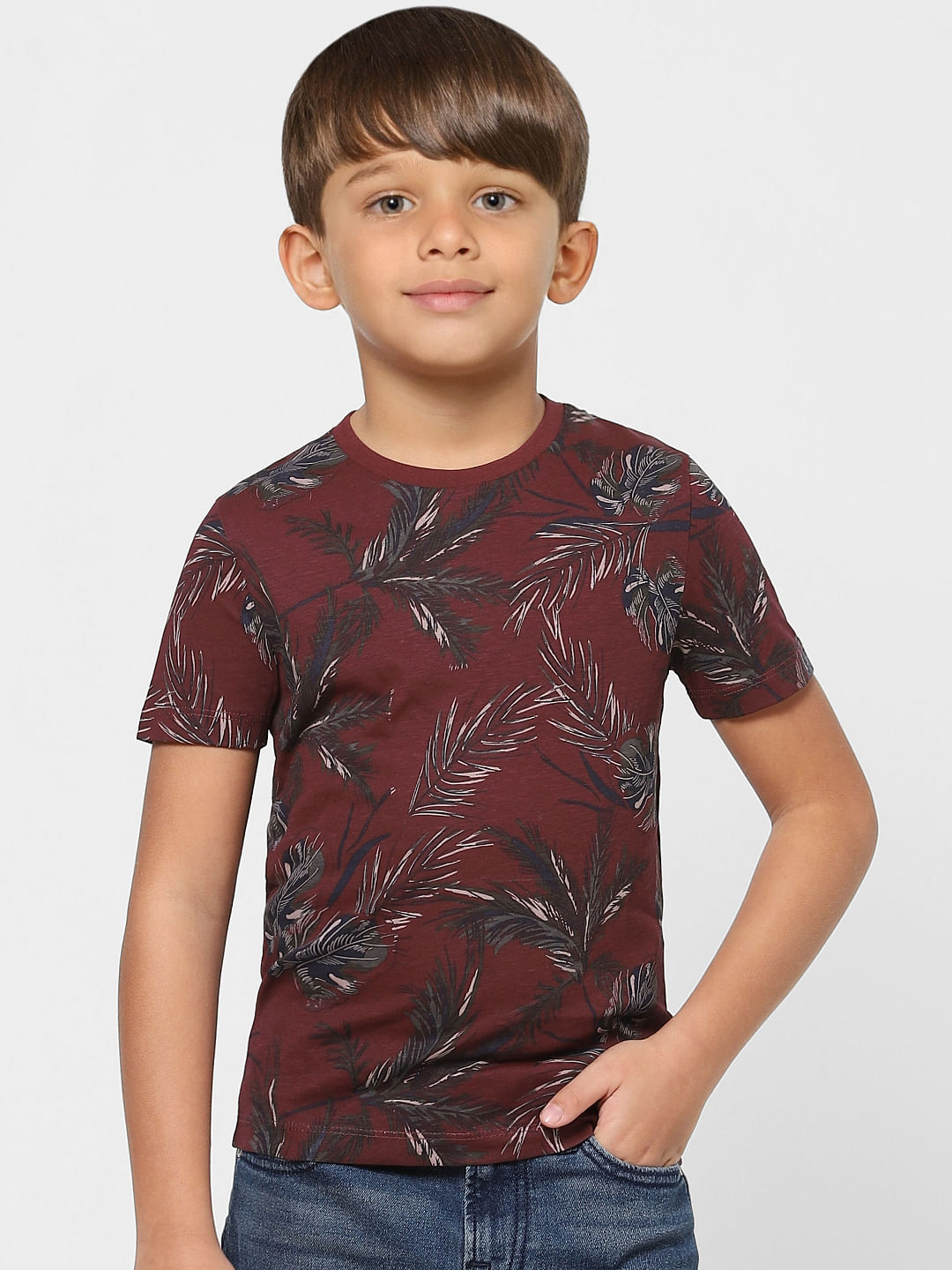 BOYS Red Tropical Print Crew Neck T-shirt