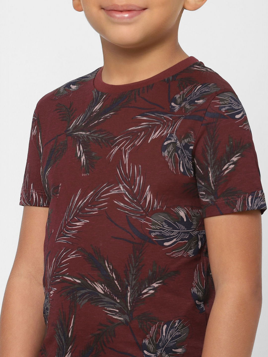 BOYS Red Tropical Print Crew Neck T-shirt