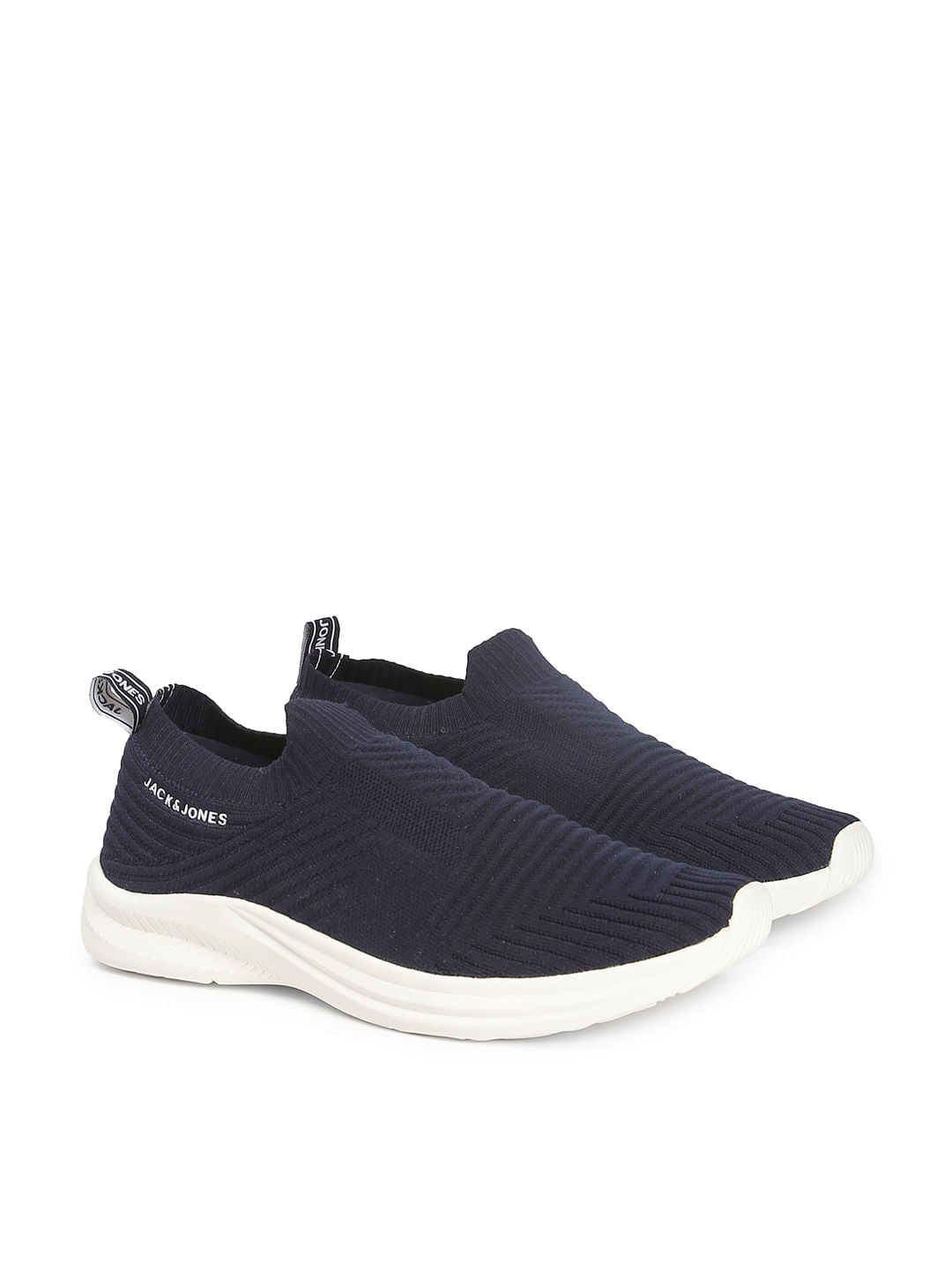 Navy Blue Knit Slip Ons - 6