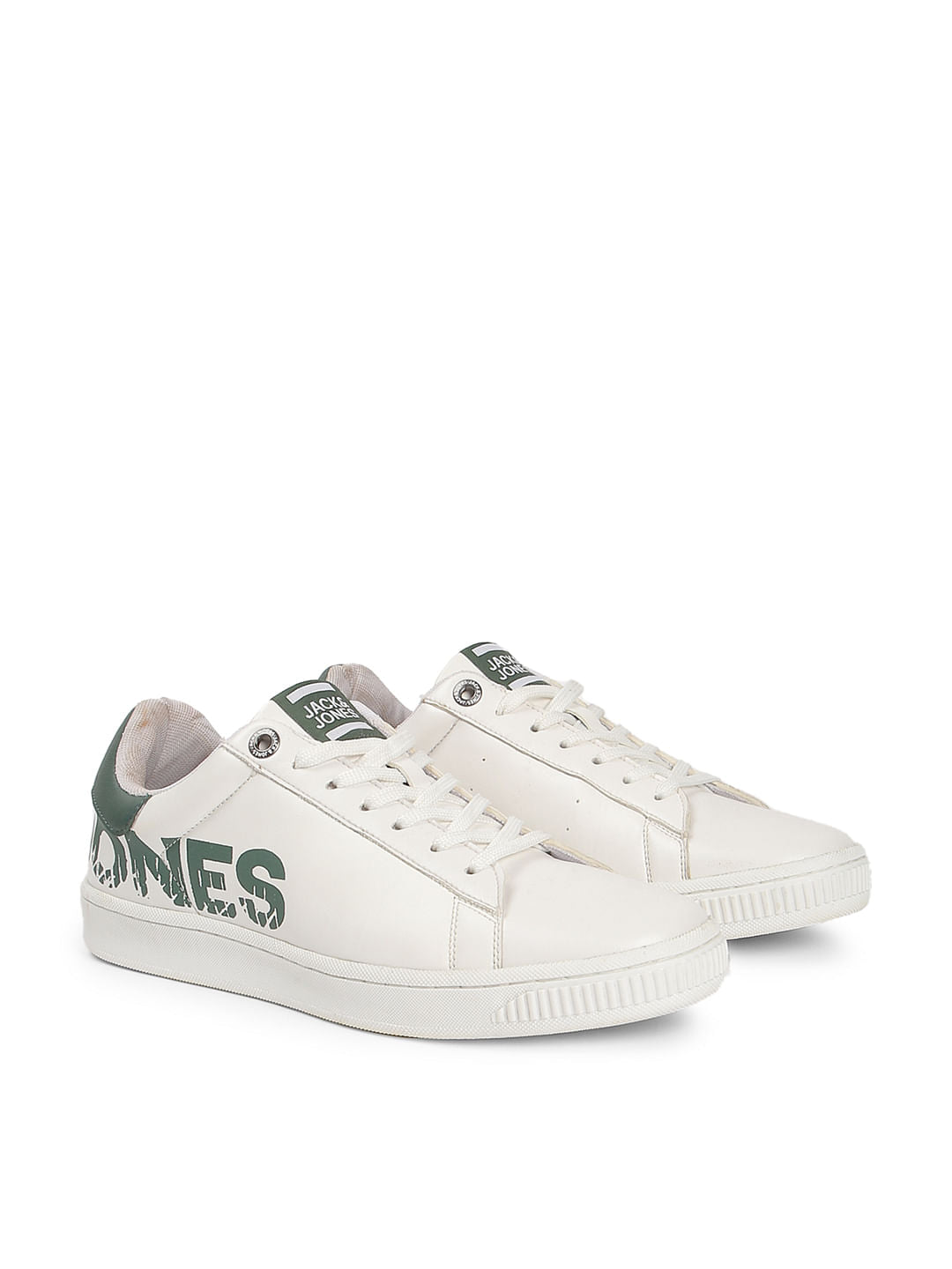 White Logo Print PU Sneakers - 6