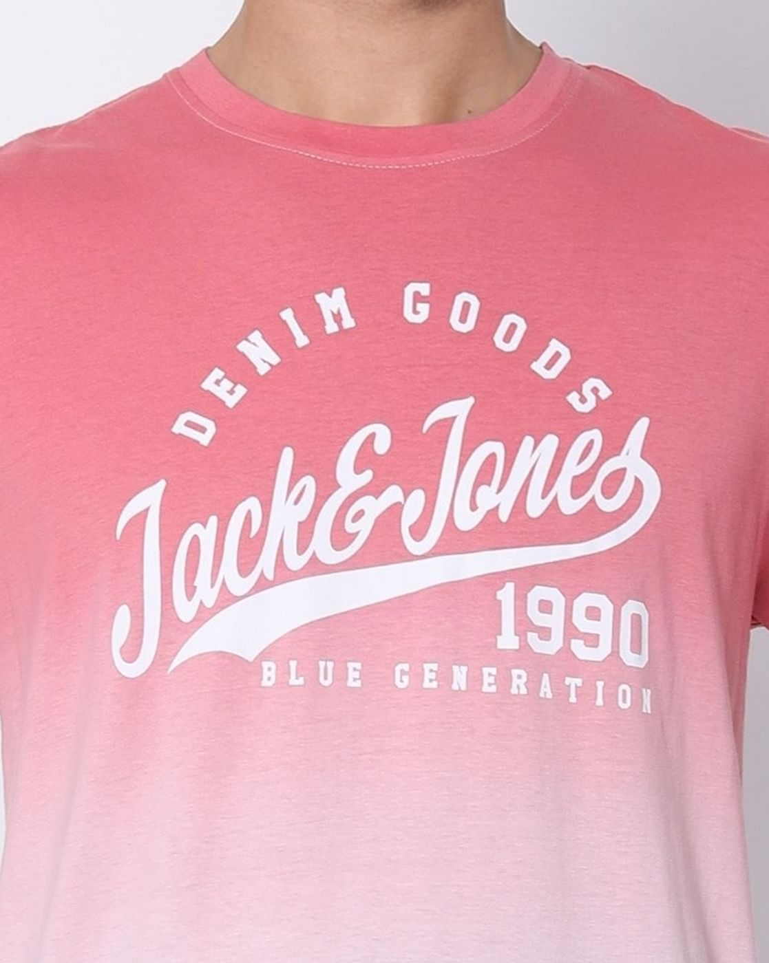 Pink Ombre Crew Neck Text Print T-shirt