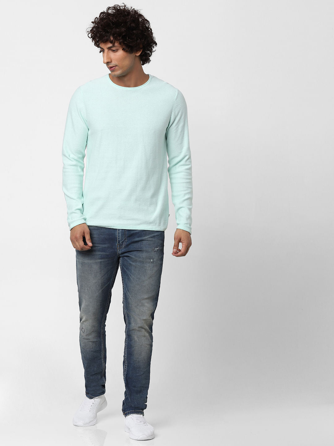Blue Full Sleeves Crew Neck T-shirt