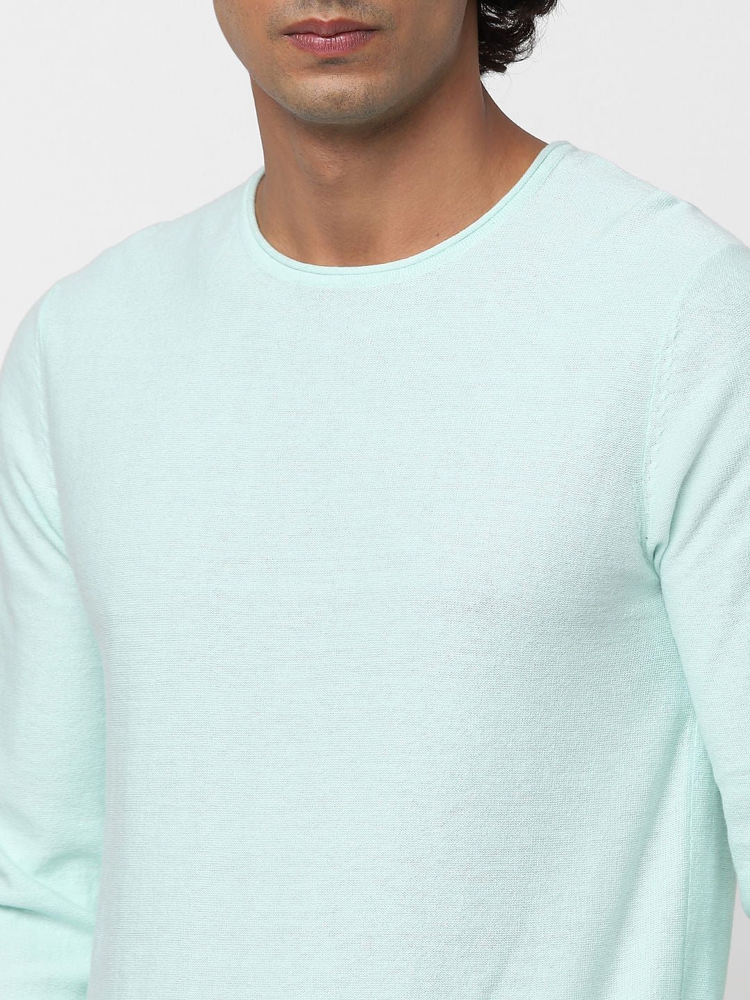Blue Full Sleeves Crew Neck T-shirt