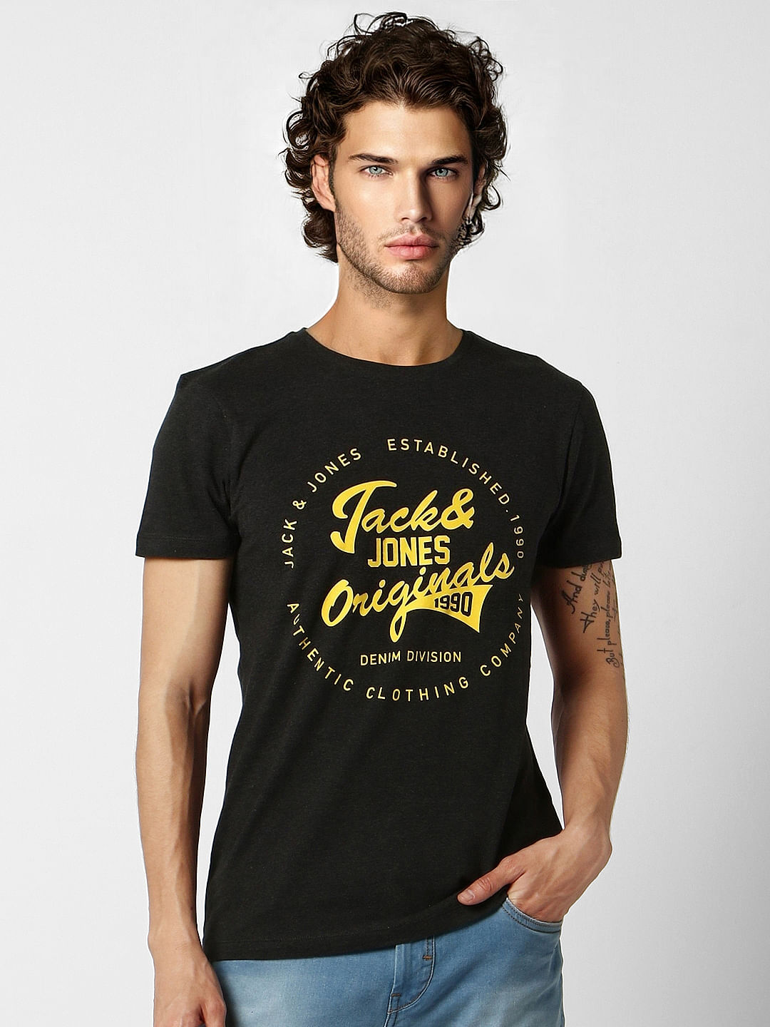 Dark Grey Logo Print Crew Neck T-shirt