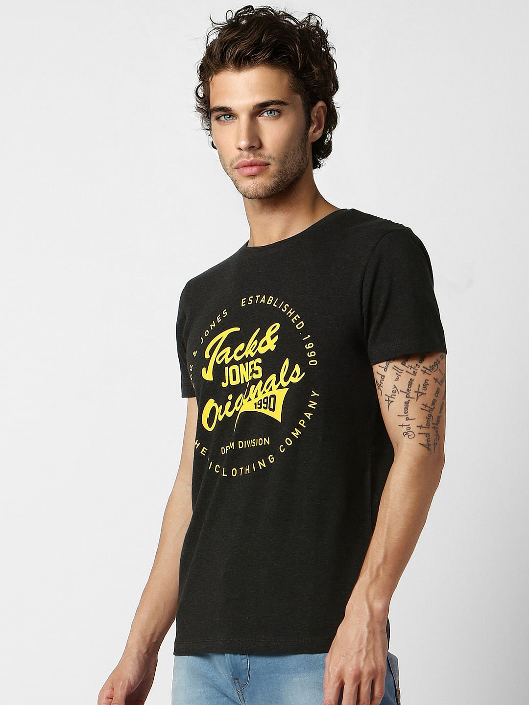 Dark Grey Logo Print Crew Neck T-shirt