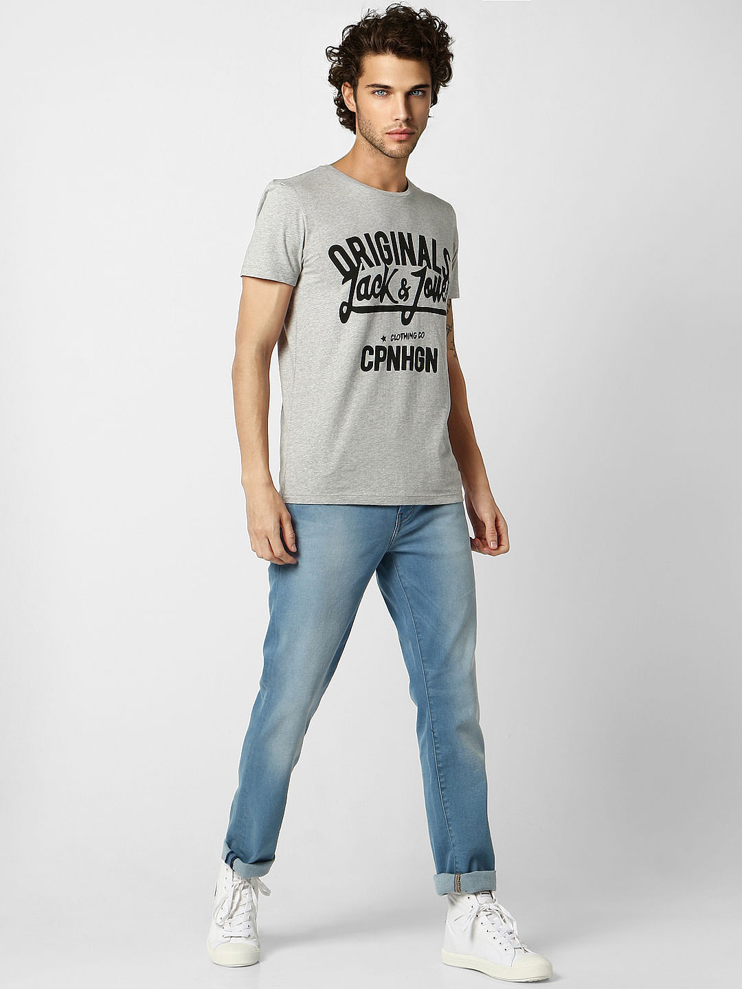 Light Grey Logo Print Crew Neck T-shirt - S