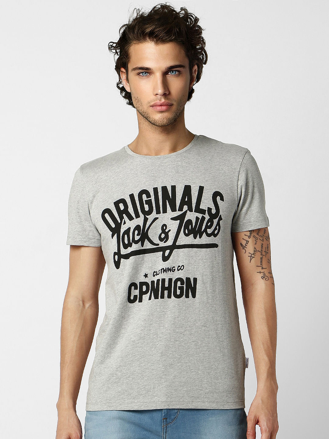 Light Grey Logo Print Crew Neck T-shirt