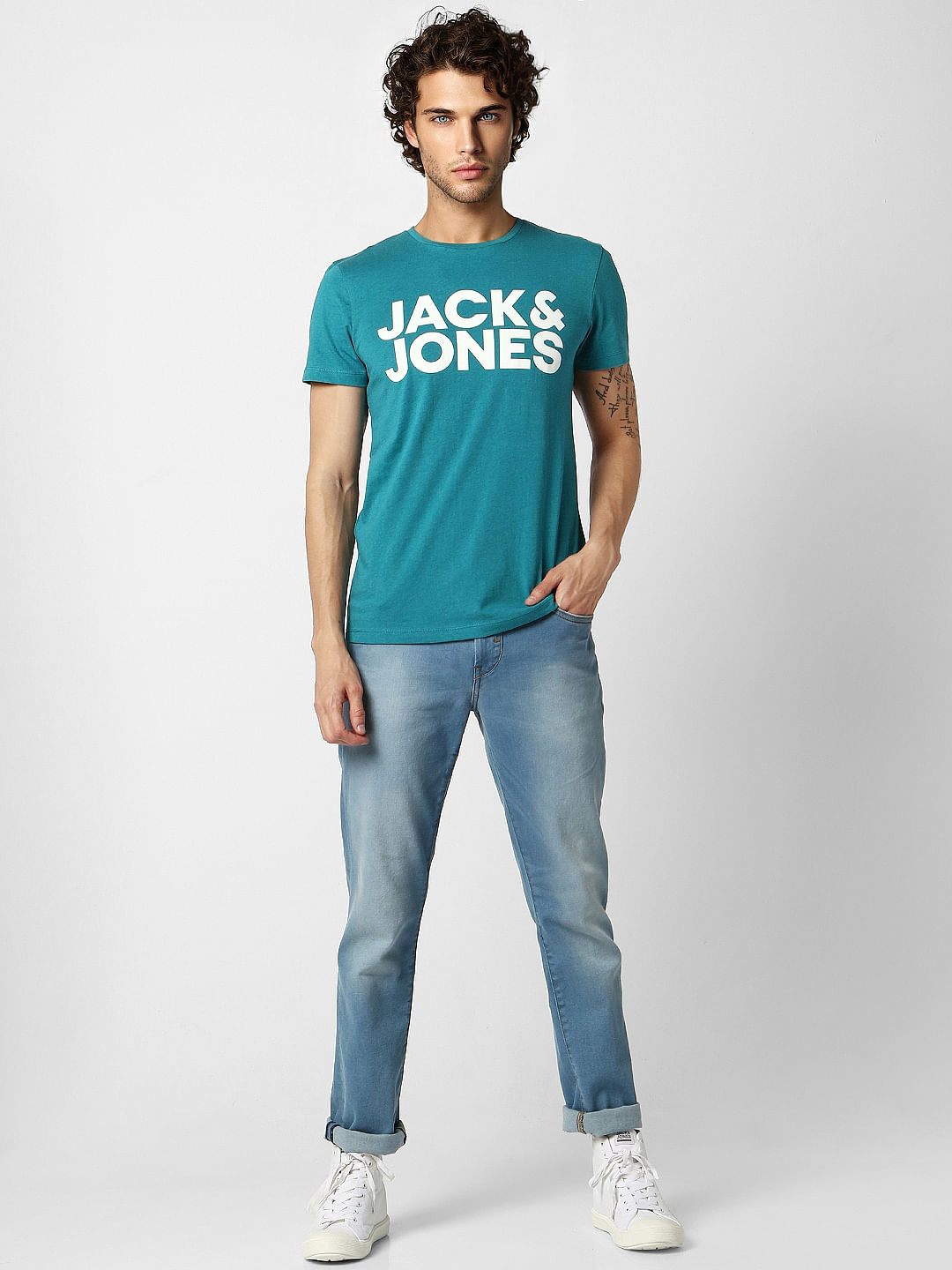Blue Logo Print Crew Neck T-shirt - S