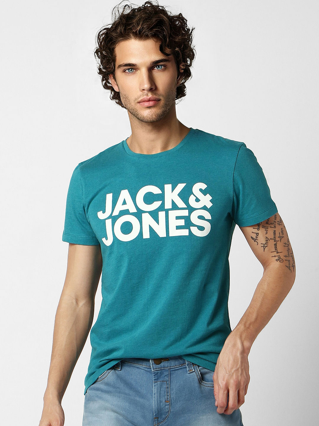 Blue Logo Print Crew Neck T-shirt