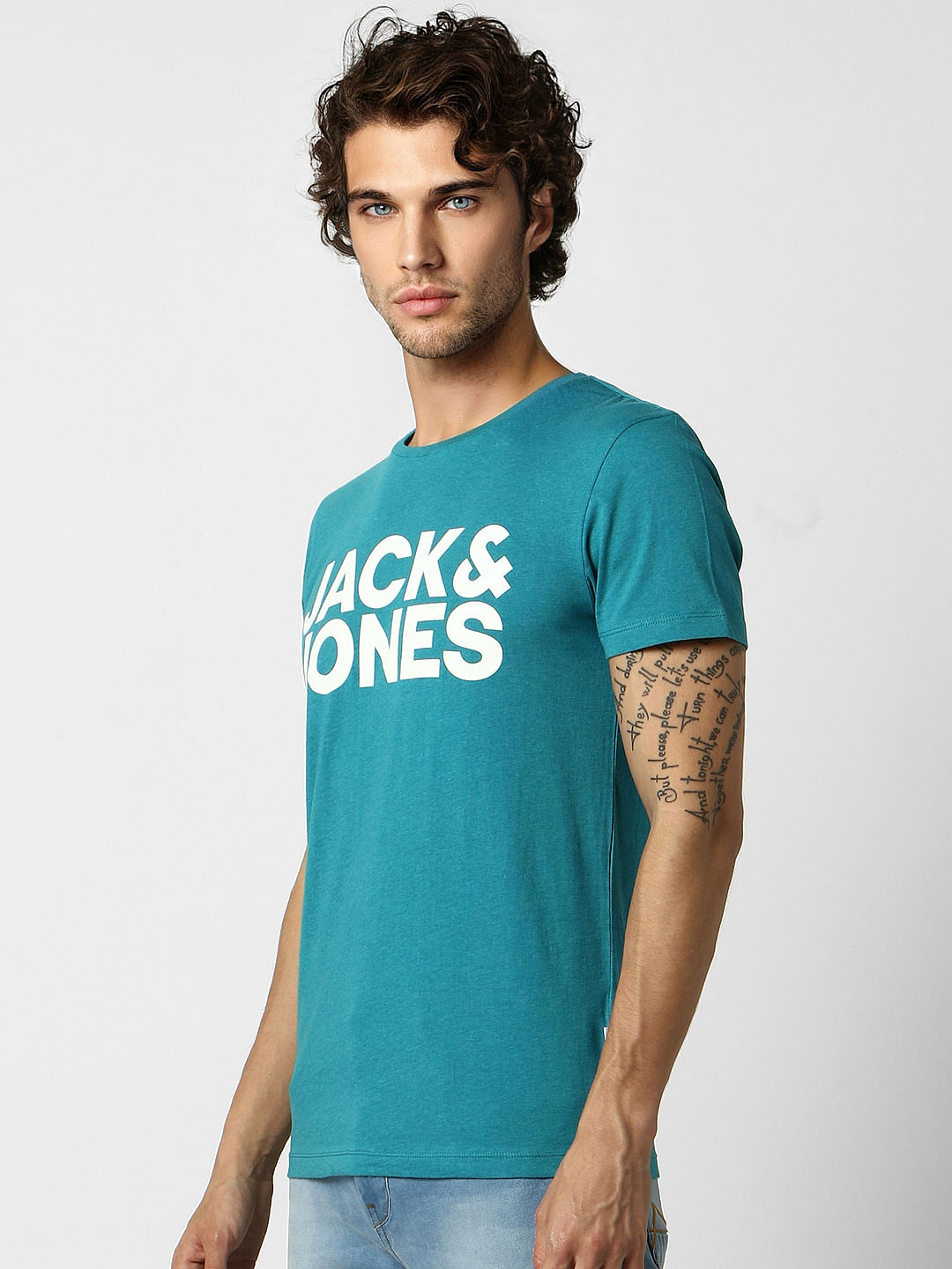 Blue Logo Print Crew Neck T-shirt