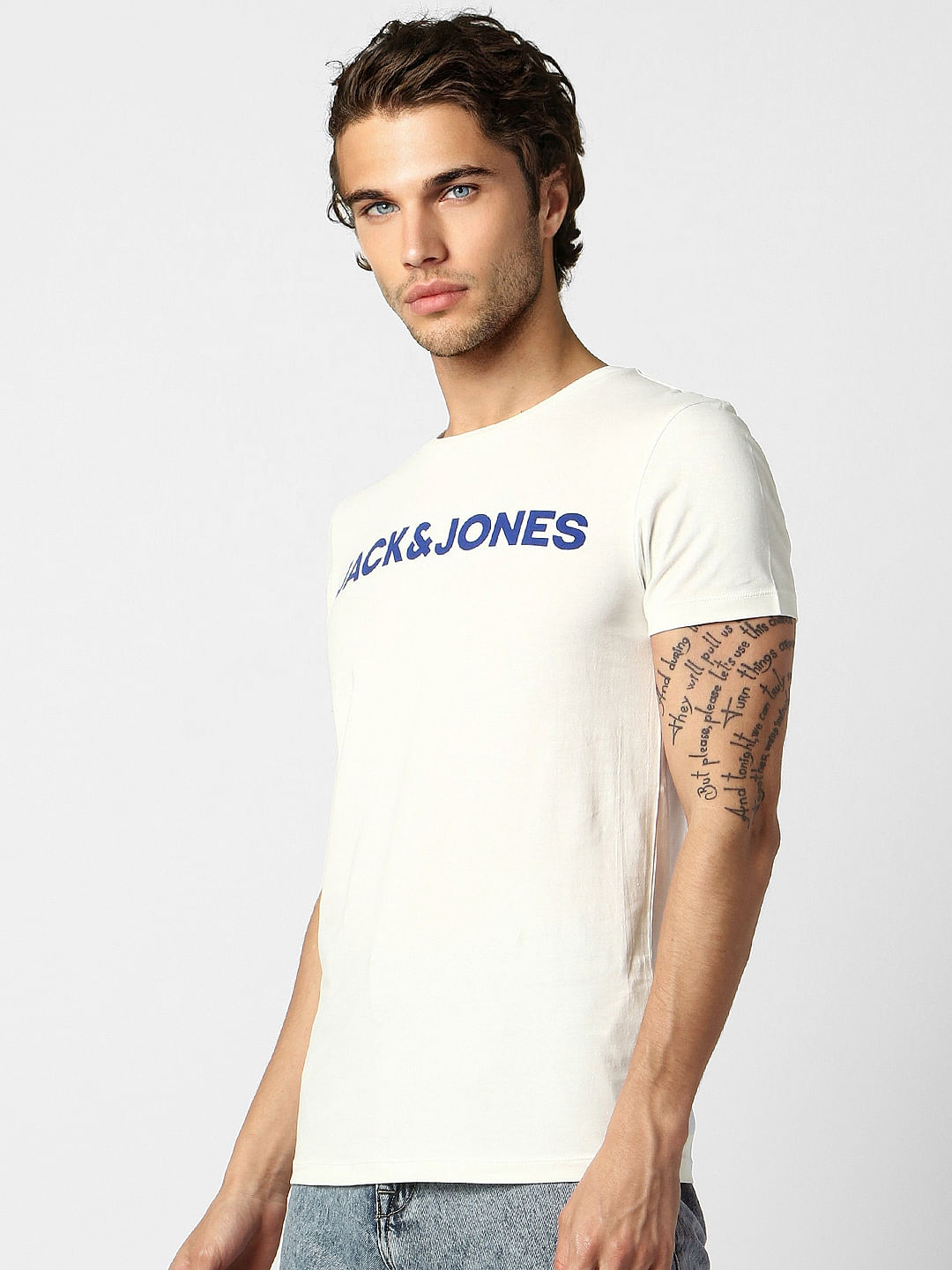White Logo Print Crew Neck T-shirt