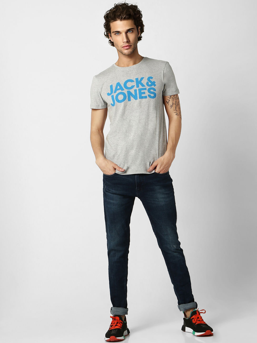 Grey Logo Print Crew Neck T-shirt - S