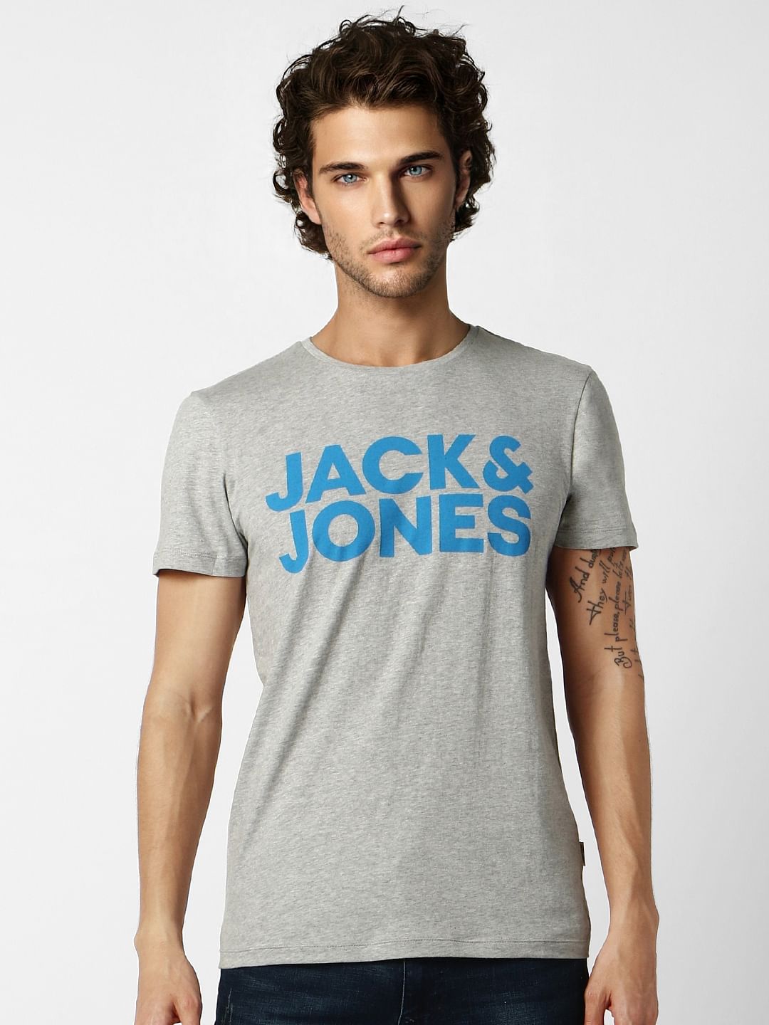 Grey Logo Print Crew Neck T-shirt