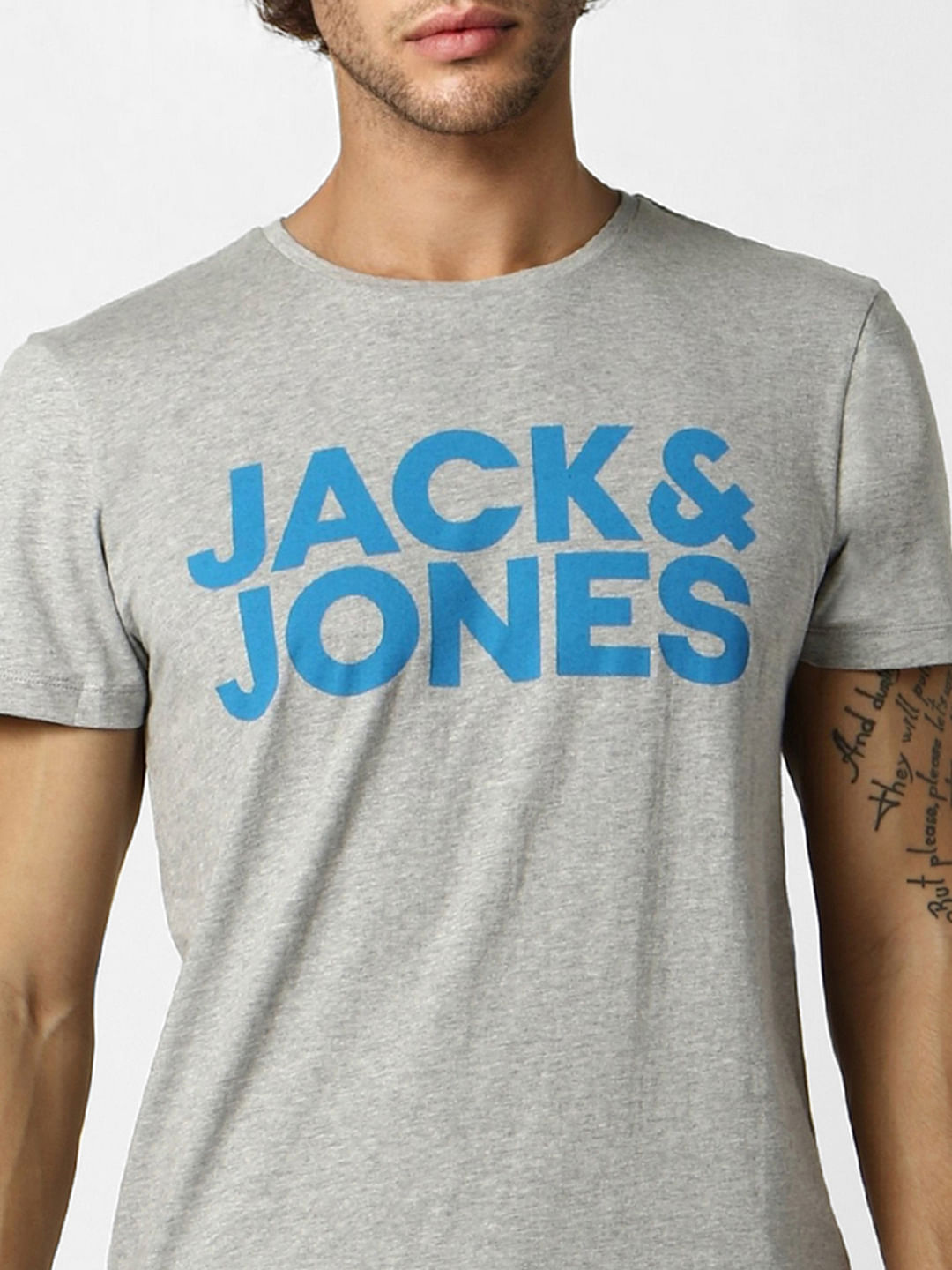 Grey Logo Print Crew Neck T-shirt