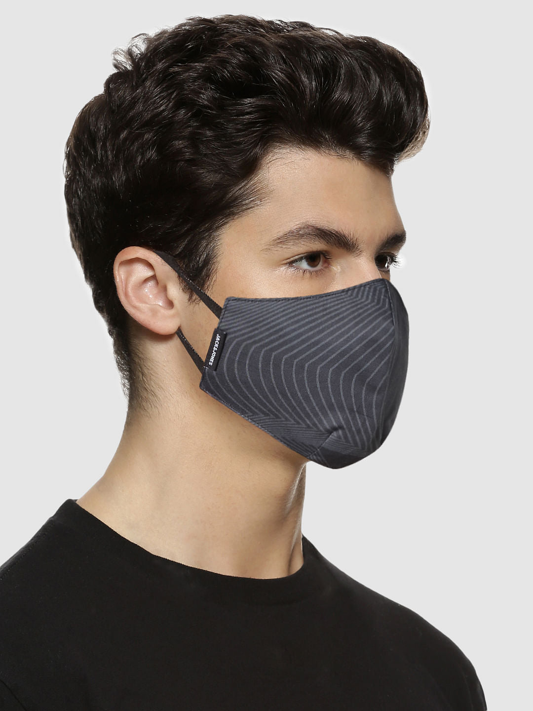Pack of 3 Black Geometric Print B95 3 PLY Mask