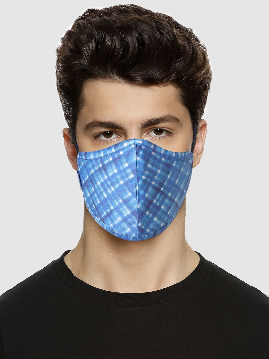 Blue Check Print Mask with 3 Changeable PM 2.5 Filter