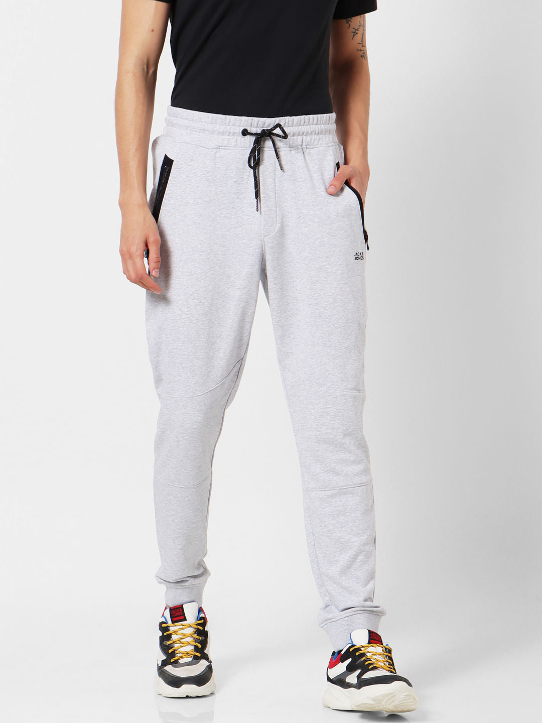 Grey Mid Rise Zip Detail Sweatpants