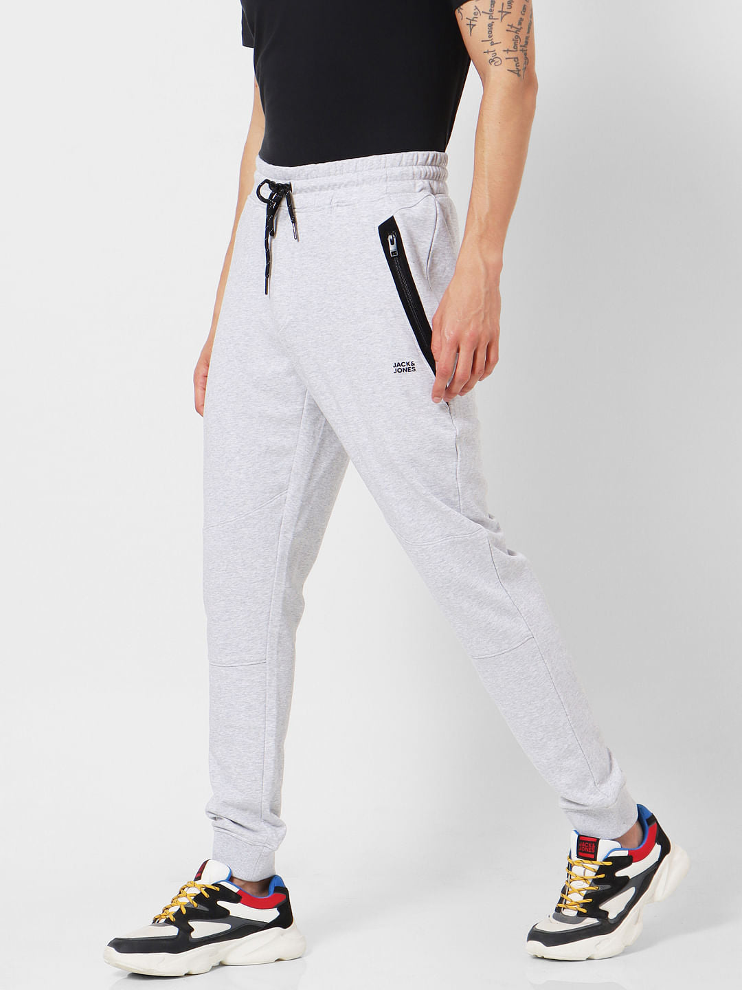 Grey Mid Rise Zip Detail Sweatpants