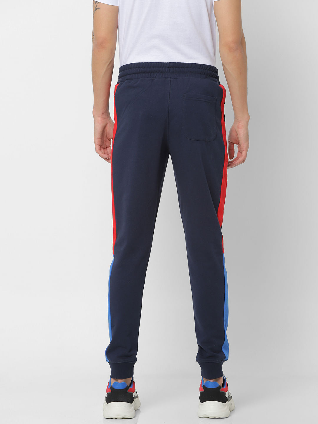 Navy Blue Mid Rise Tape Detail Sweatpants