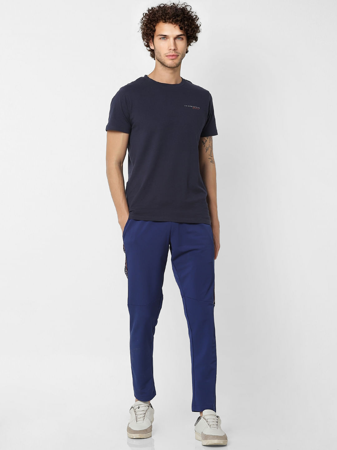 Blue Mid Rise Logo Print Sweatpants - S