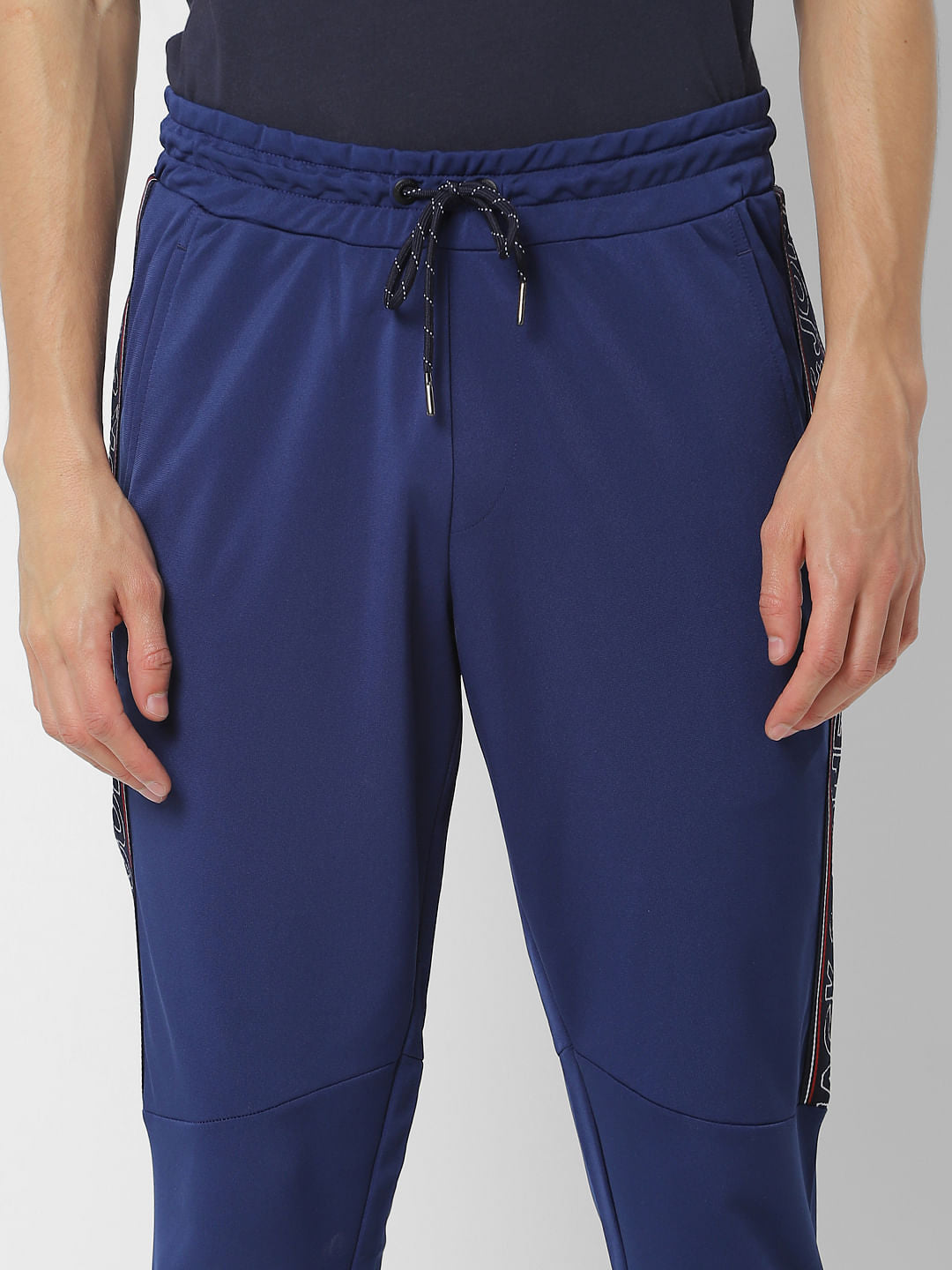 Blue Mid Rise Logo Print Sweatpants