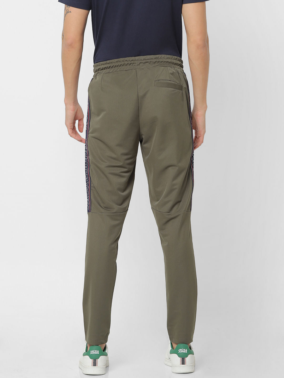 Olive Green Mid Rise Logo Print Sweatpants