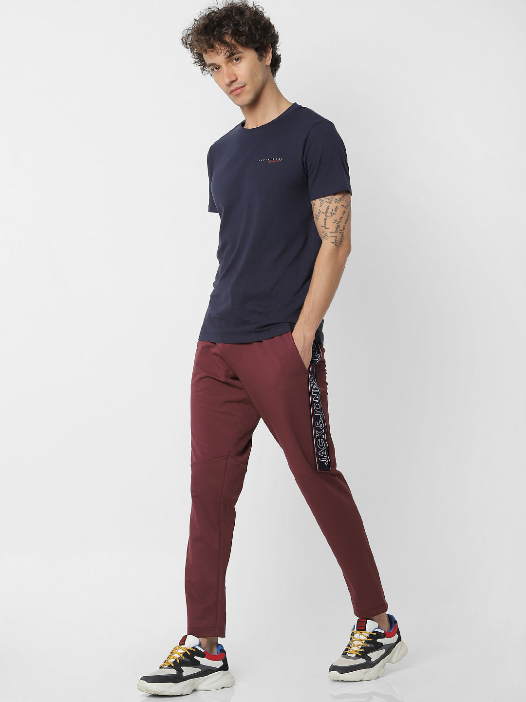 Red Mid Rise Tape Detail Sweatpants - S