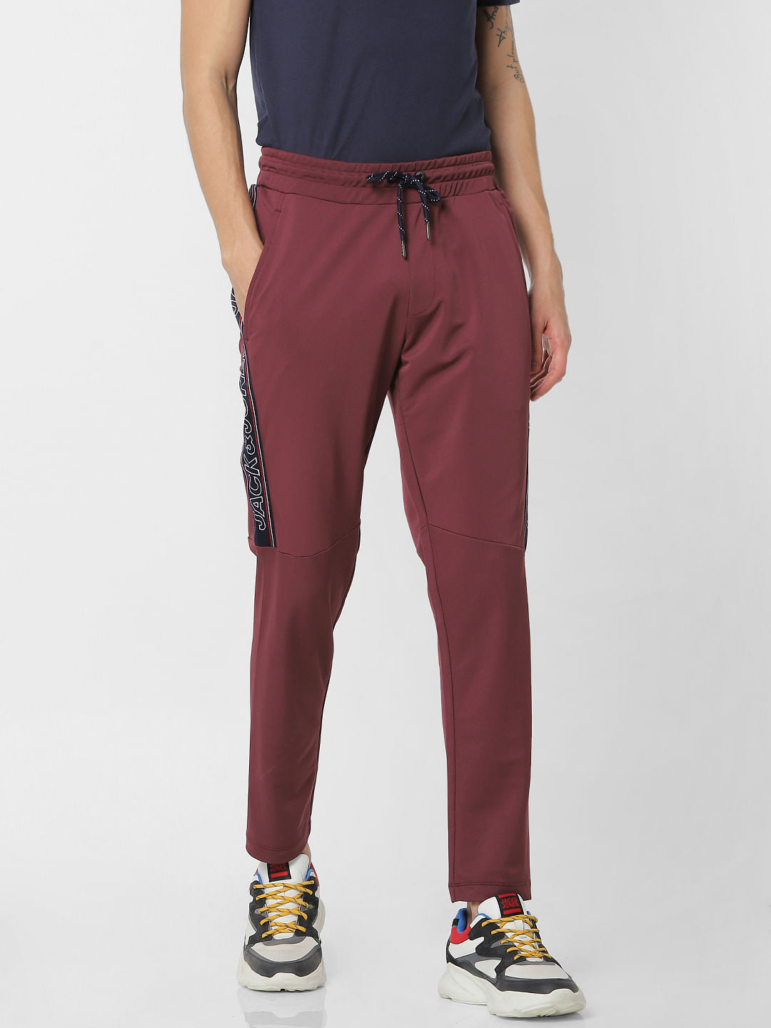 Red Mid Rise Tape Detail Sweatpants
