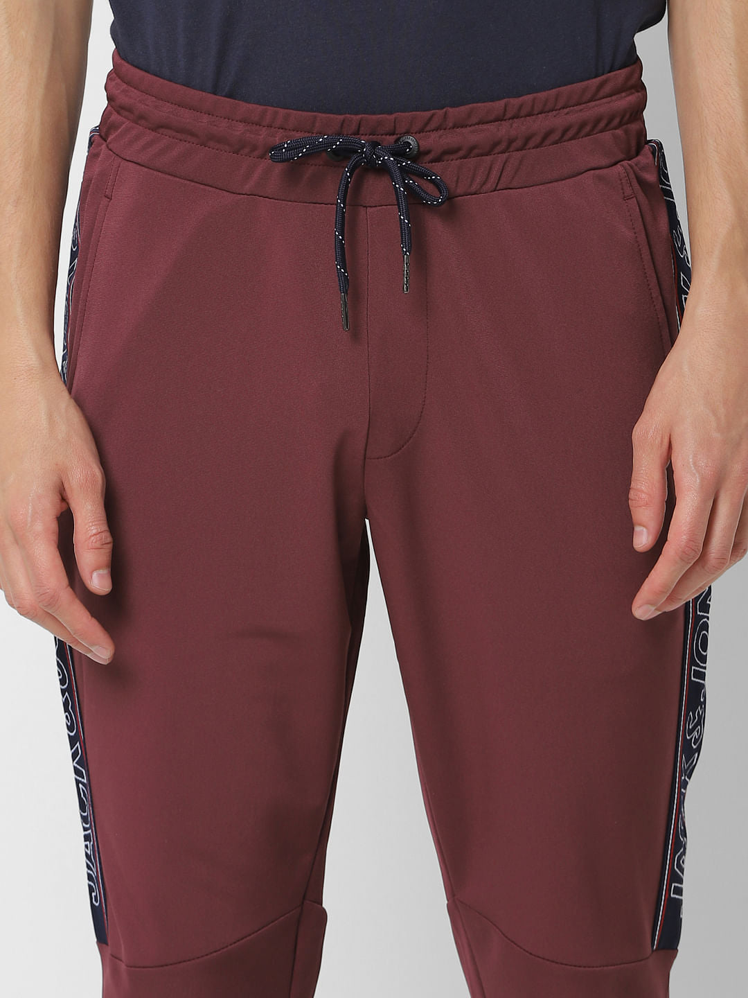 Red Mid Rise Tape Detail Sweatpants