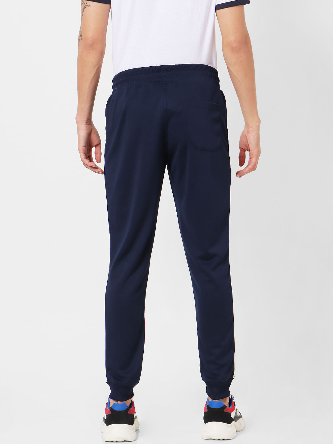 Blue Mid Rise Tape Detail Sweatpants